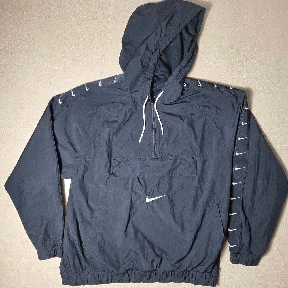 Nike Swoosh Tape Big Back Swoosh Mesh Lined Anorak Jacket Black Large